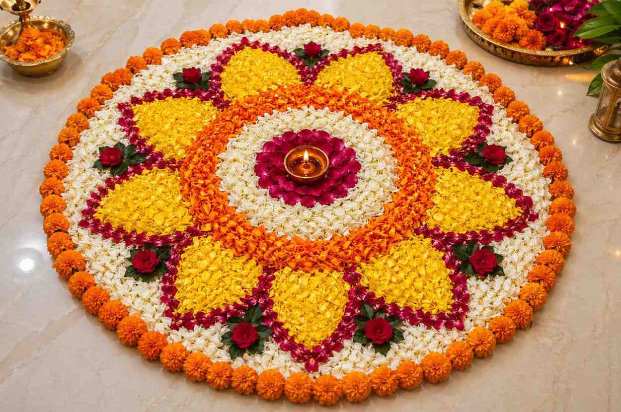 How to Make Stunning Flower Rangoli at Home