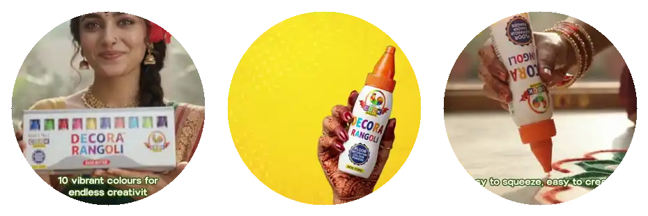 Rangoli Easy Bottle in action: 10 vibrant colours, comfortable to hold, easy to squeeze and draw neat rangoli